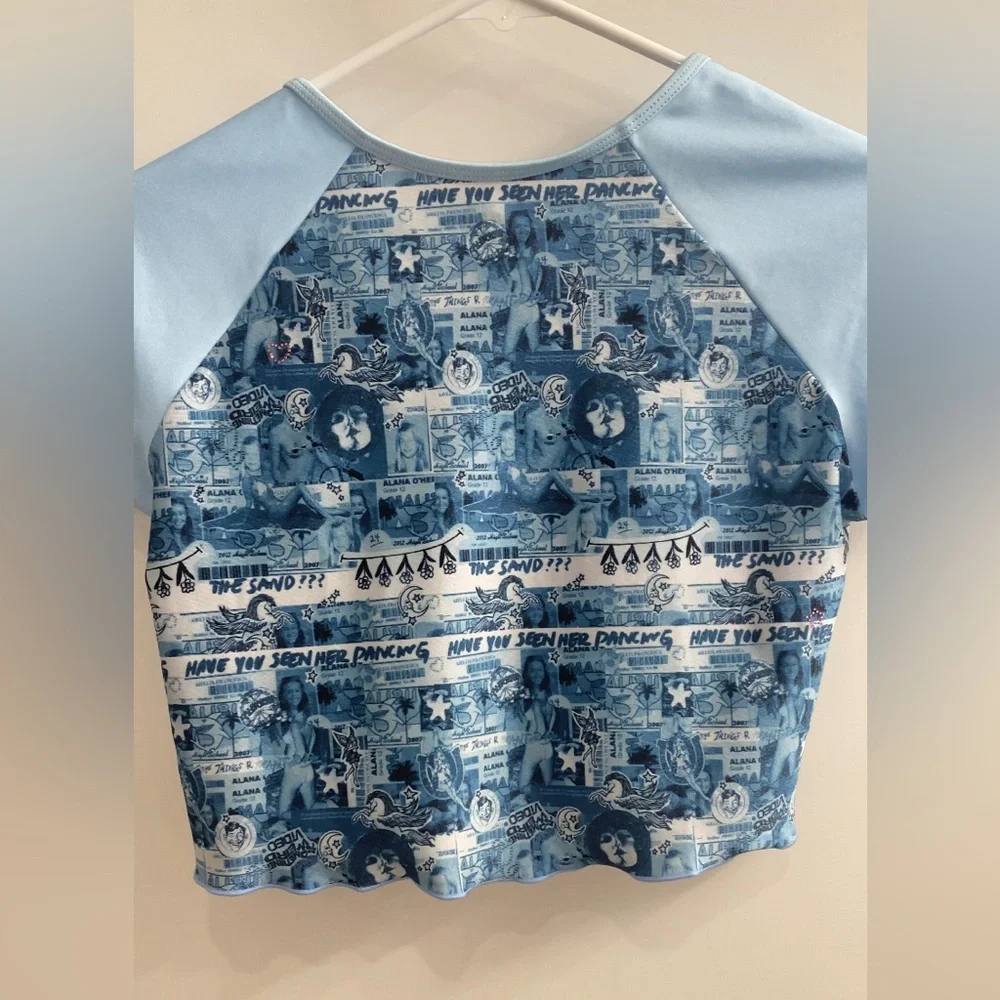 Frankie's Bikinis Blue Tiare Shine Crop Top Size L